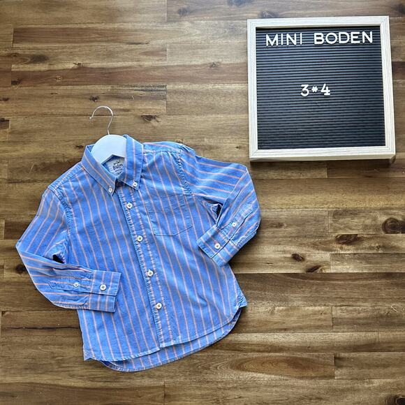 Mini Boden Other - NEW Mini Boden Blue & Orange Stripe Long Sleeve Cotton Button Down European 3/4